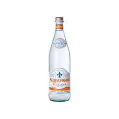 Acqua Panna front packaging showing elegant 12-bottle case and branding for premium presentation