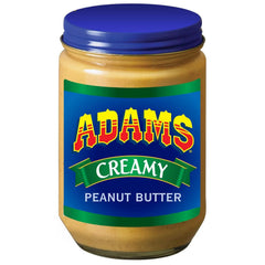 ADAMS jar top view showing creamy texture and fresh roasted-peanut appeal