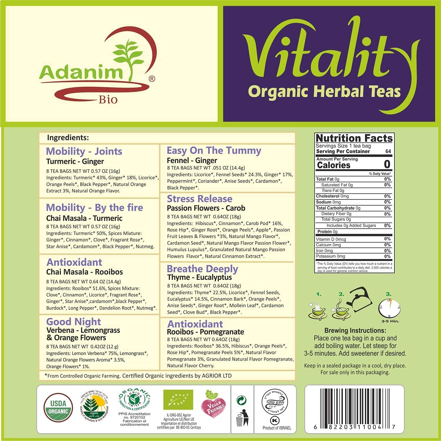ADANIM BIO box next to a tea cup showing scale and tea bag quantity