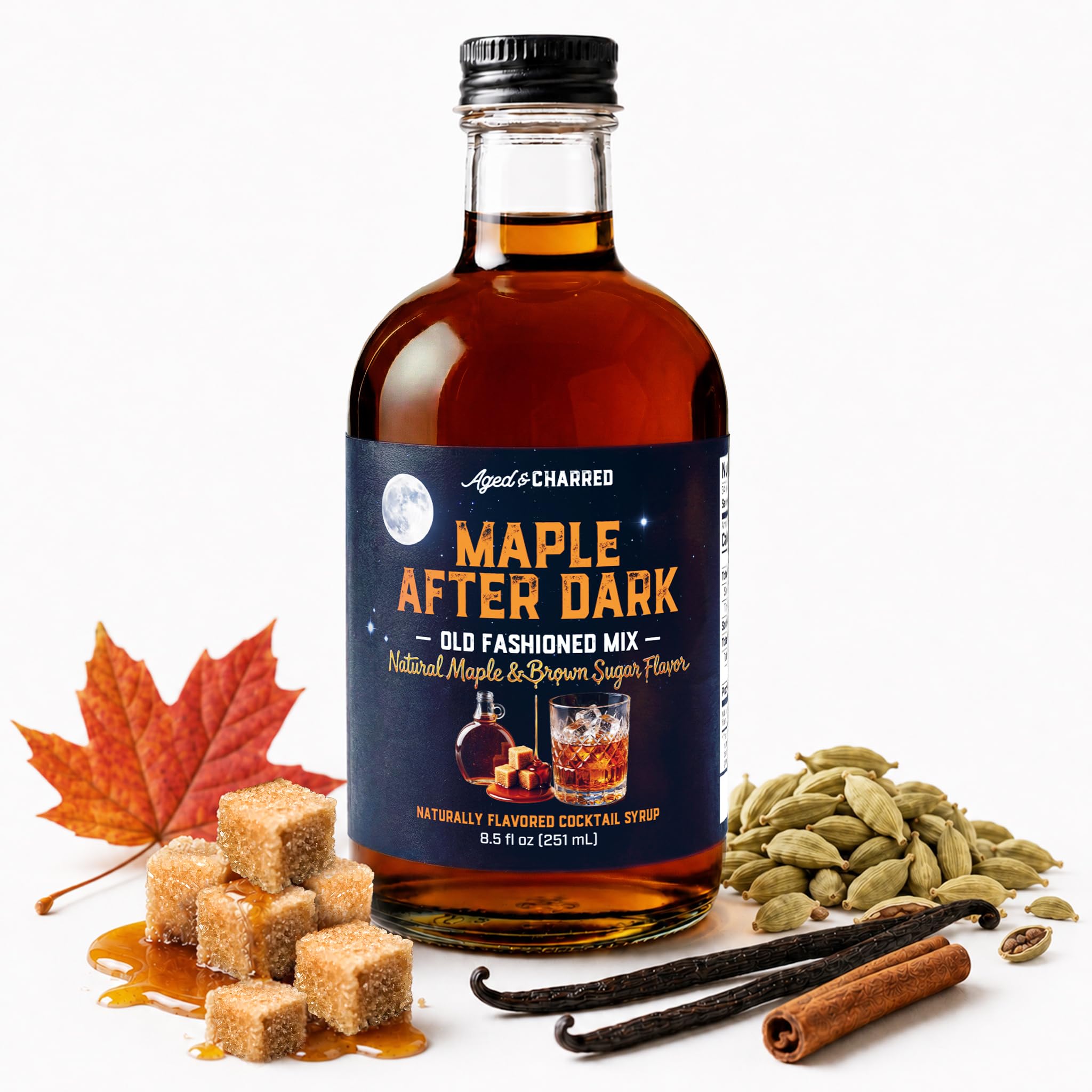 Aged & Charred front packaging showing bottle label and premium look