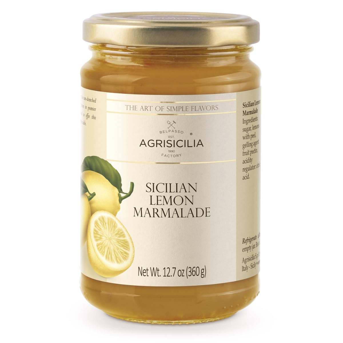 Agrisicilia jar front view showcasing authentic Italian lemon marmalade benefits flavor