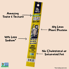 AGRO single chipotle jerky stick unwrapped to show size and smoky seasoning for easy on-the-go protein