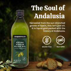 Agrosevilla oil pouring close-up showcasing smooth texture and fresh flavor
