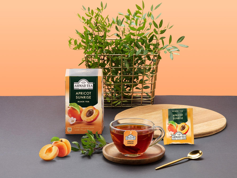 Ahmad Tea brewed cup with apricot aroma for a flavorful sip benefit