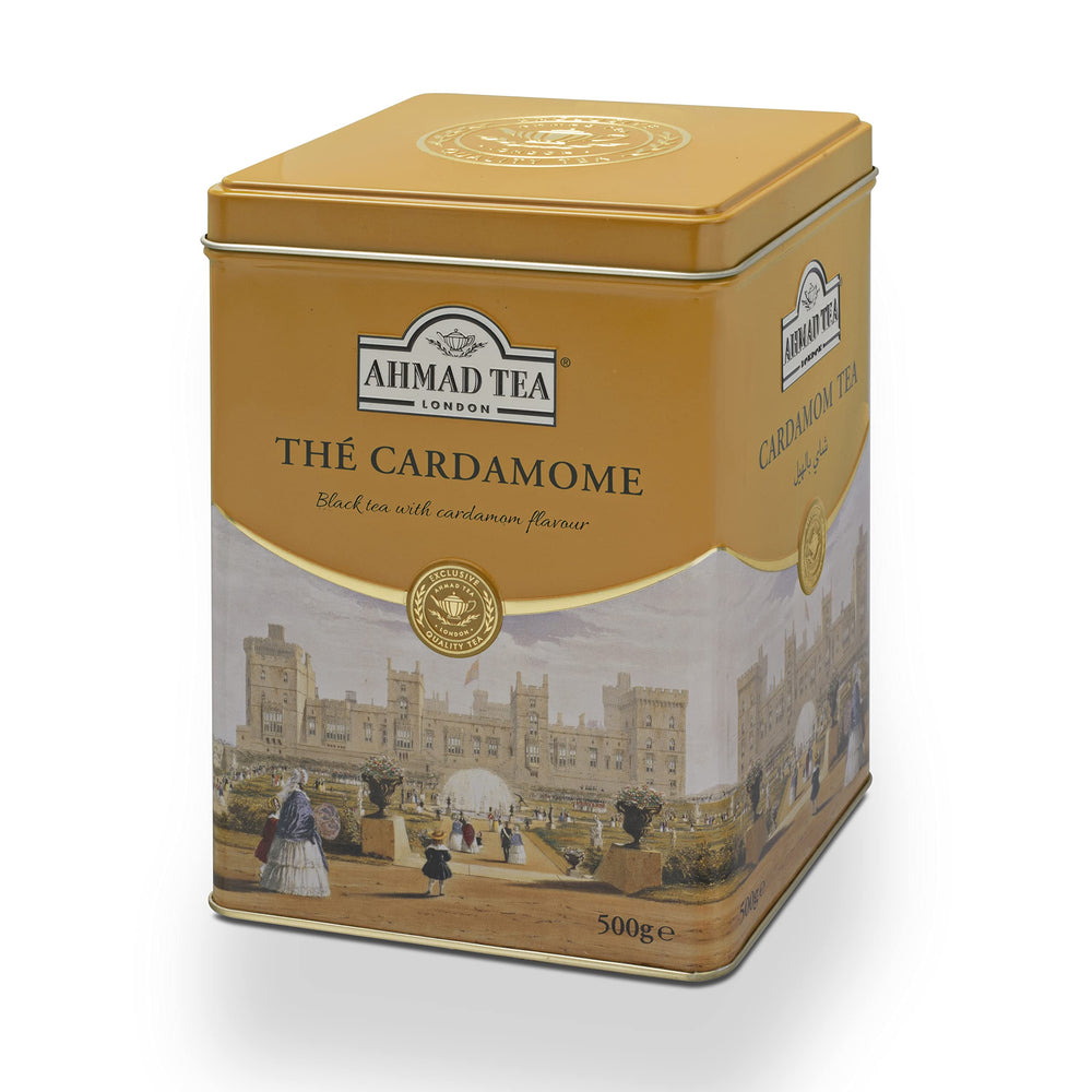 Ahmad Tea brewed cup with amber liquor and steam, flavorful sip ready
