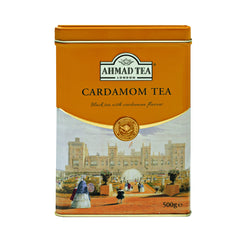 Ahmad Tea front packaging showing brand and cardamom blend, enticing aroma