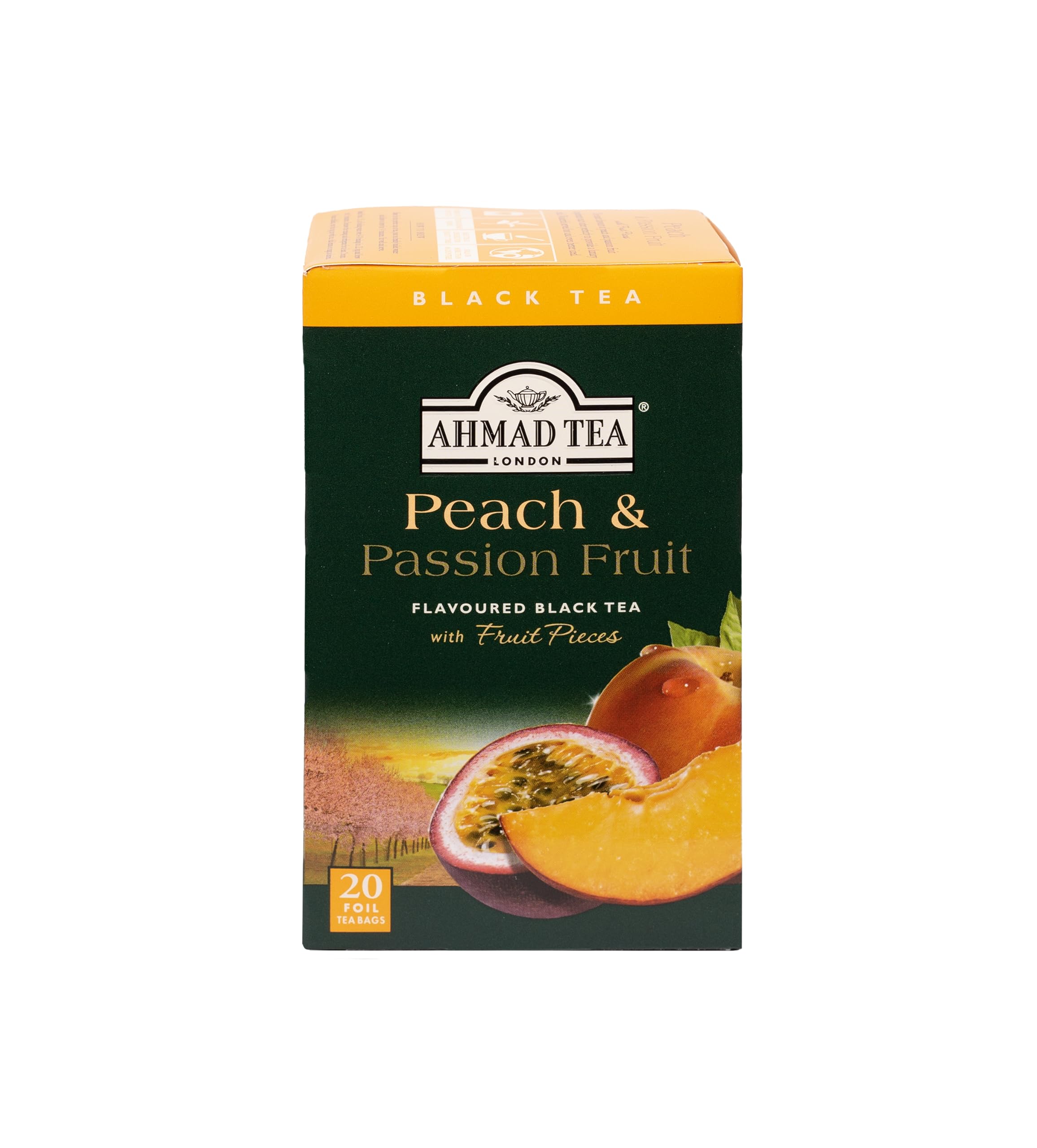 Ahmad Tea front packaging showing six-box bundle and foil-wrapped teabags for long-lasting freshness