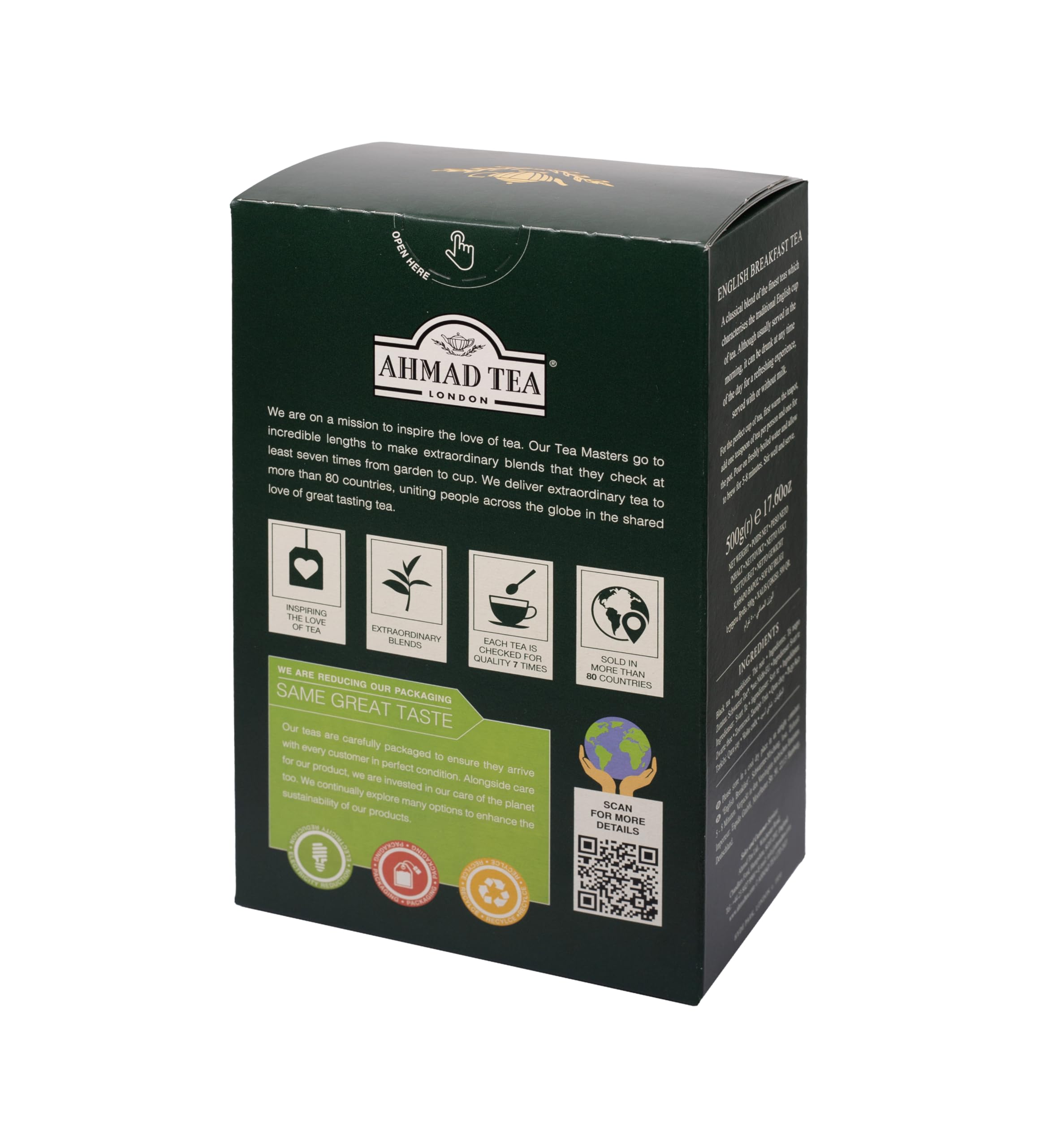 Ahmad Tea label with origin details highlighting quality sourcing practices