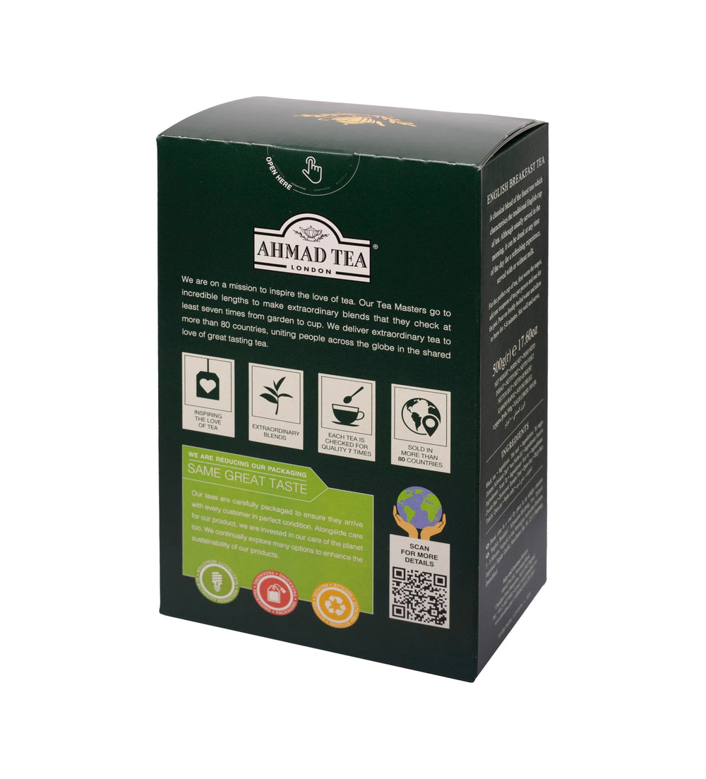 Ahmad Tea label with origin details highlighting quality sourcing practices