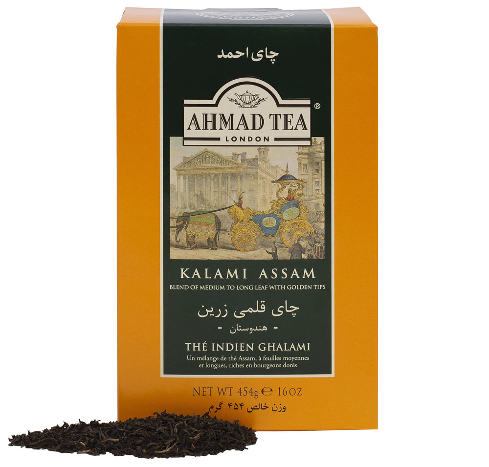Ahmad Tea 16 ounce bag beside a measuring cup showing actual pack scale