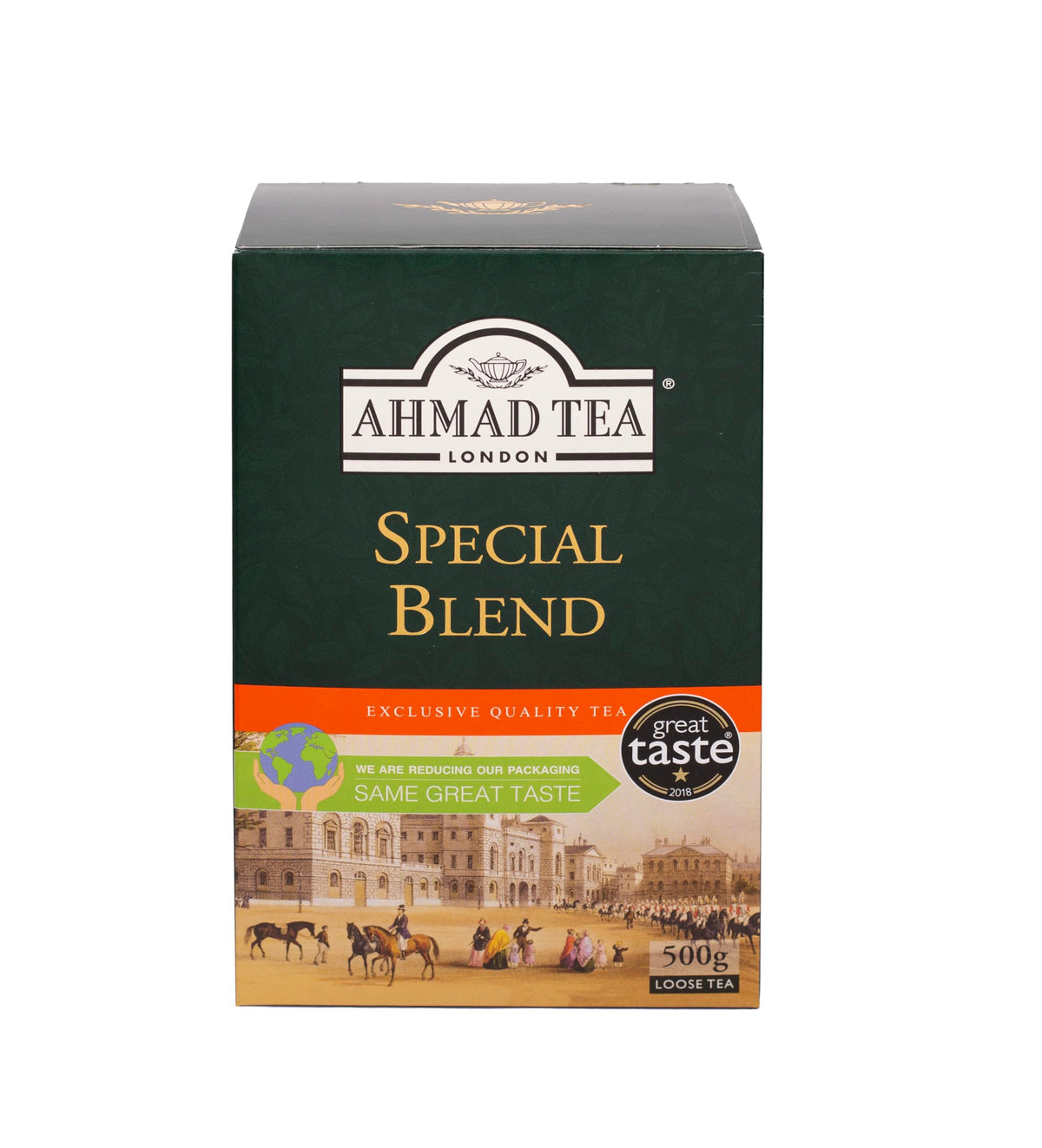 Ahmad Tea Special Blend 500g box front view showing brand and value size for consistent servings