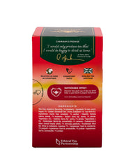 Ahmad Tea brewed cup of strawberry black tea in a glass, illustrating vivid color and refreshment