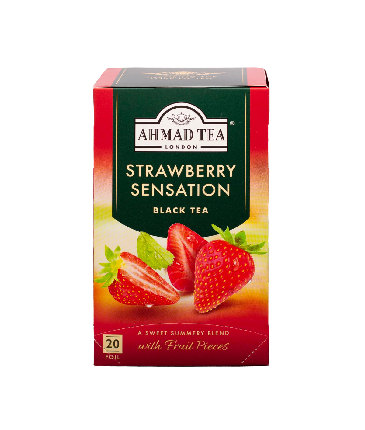 Ahmad Tea front packaging showing 20-count box and brand, highlighting convenience