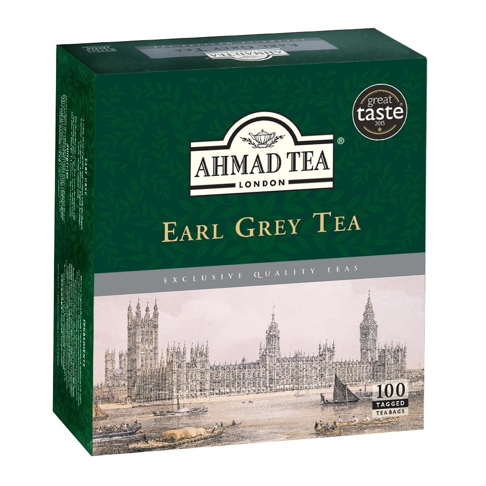 Close-up of Ahmad Tea tagged teabag highlighting easy brewing and convenience