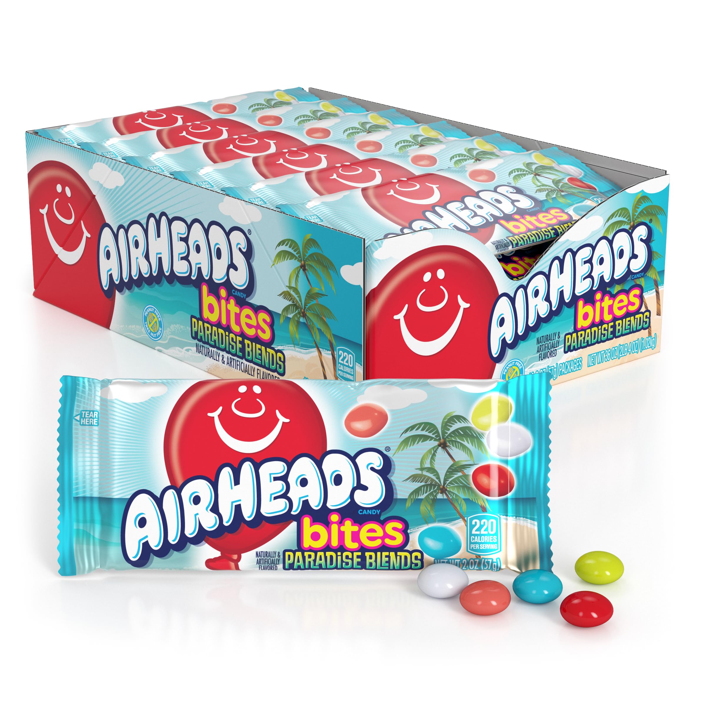 Airheads front display box showing colorful Paradise Blend pouches and easy merchandising