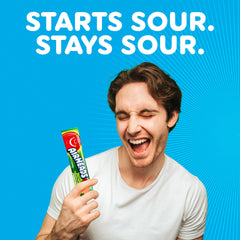 Close-up of Airheads Sour Watermelon taffy texture highlighting airy chew and sour coating