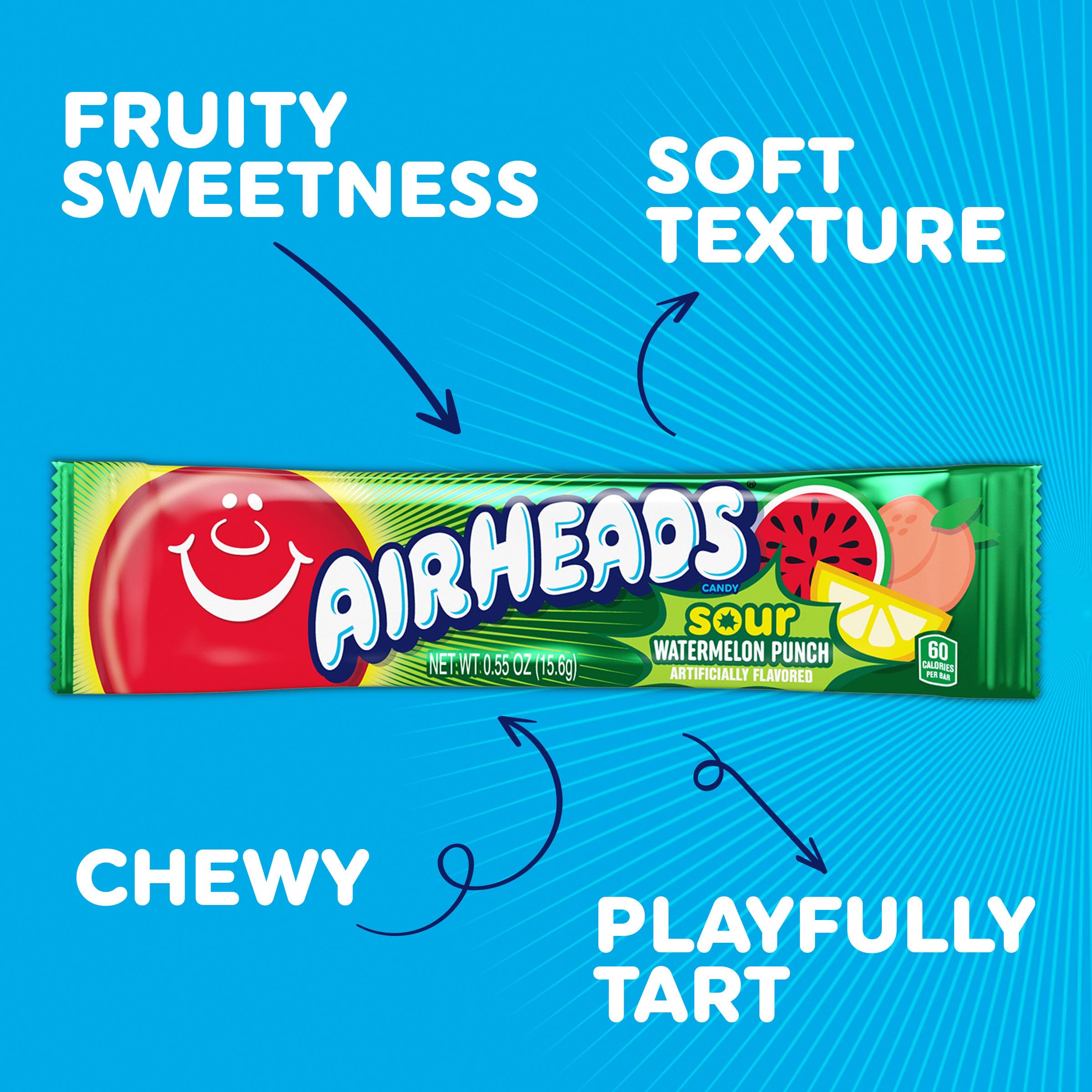 Airheads Sour Watermelon box opened to display individually wrapped bars for easy serving