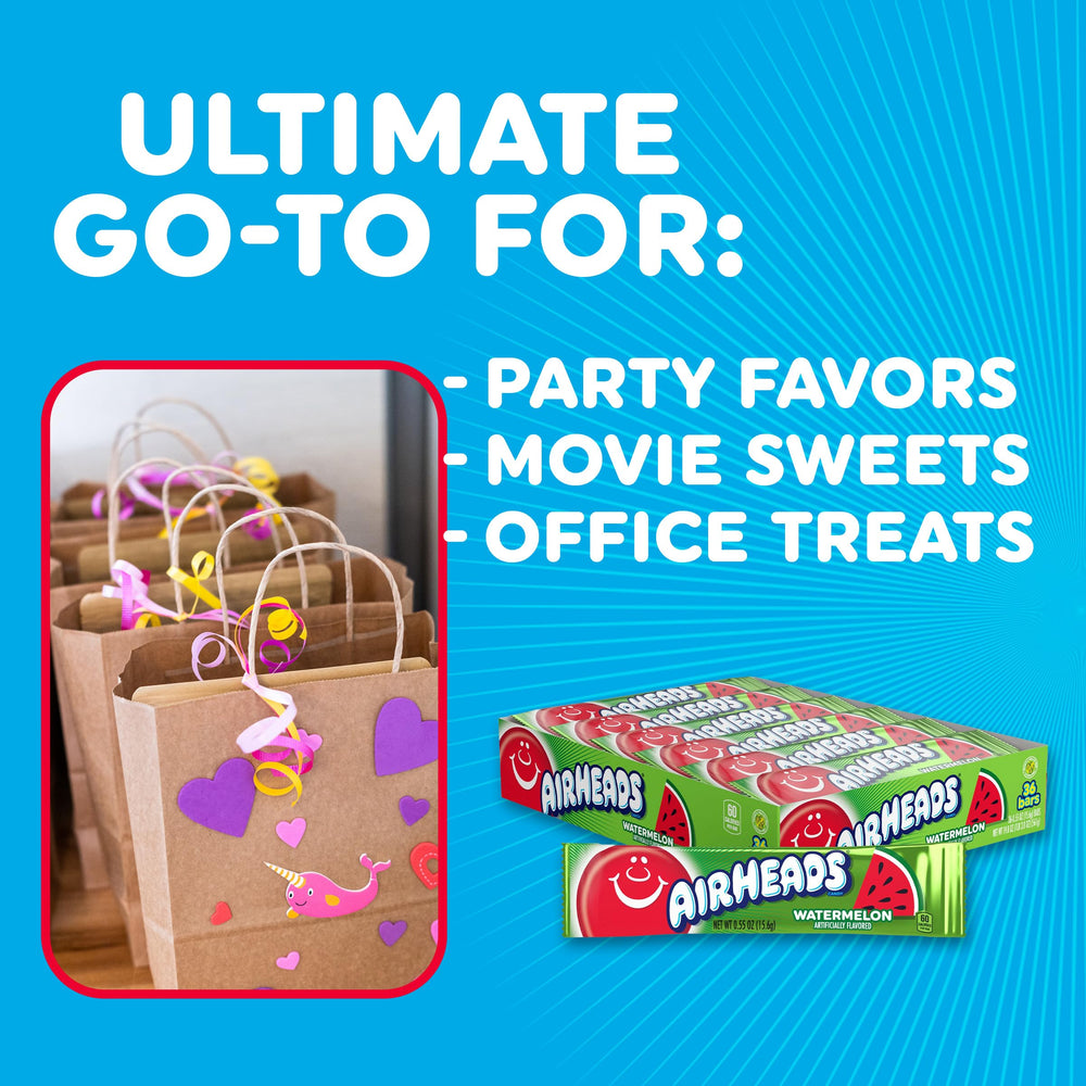 Open 36-count Airheads watermelon box on shelf ideal for retail or storage