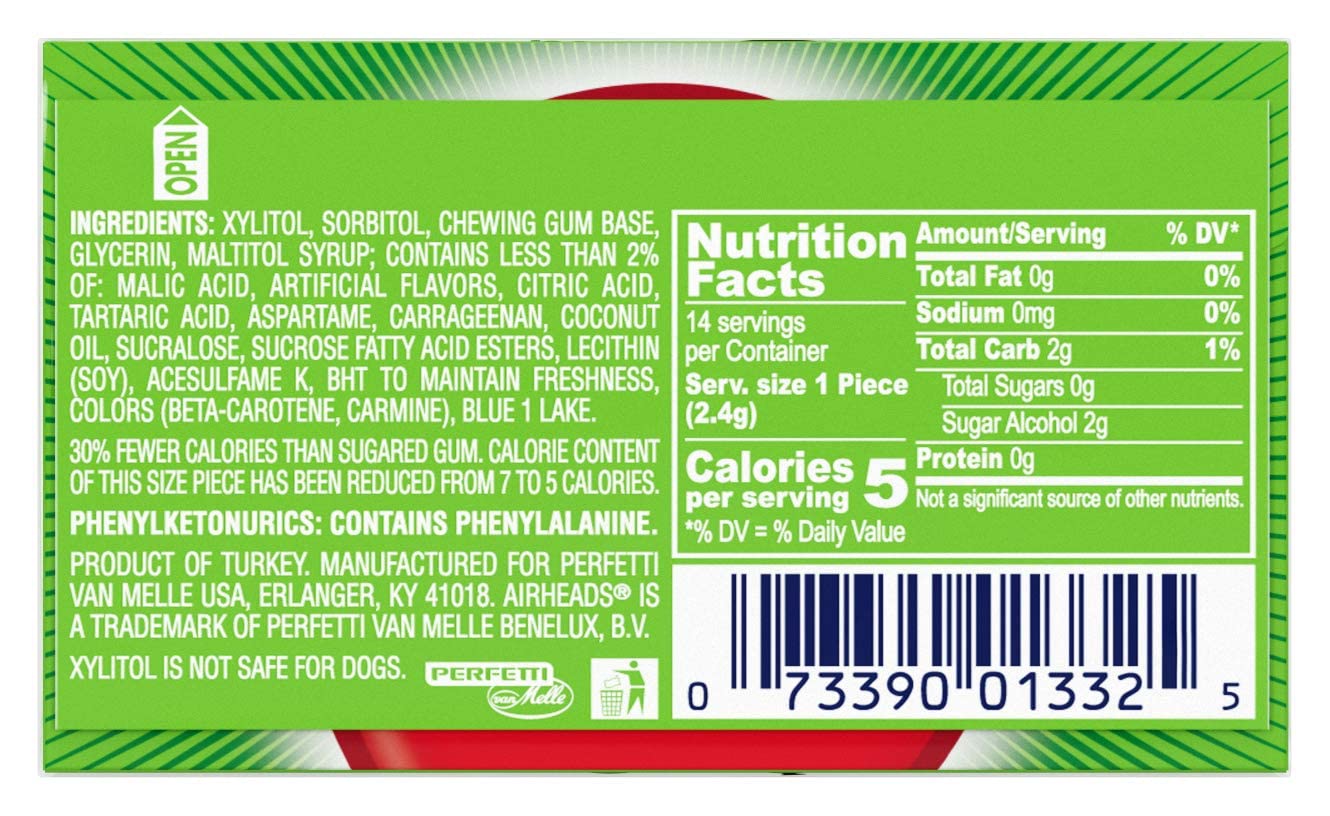 Airheads watermelon gum stick close-up revealing micro-candy texture and soft chew benefit
