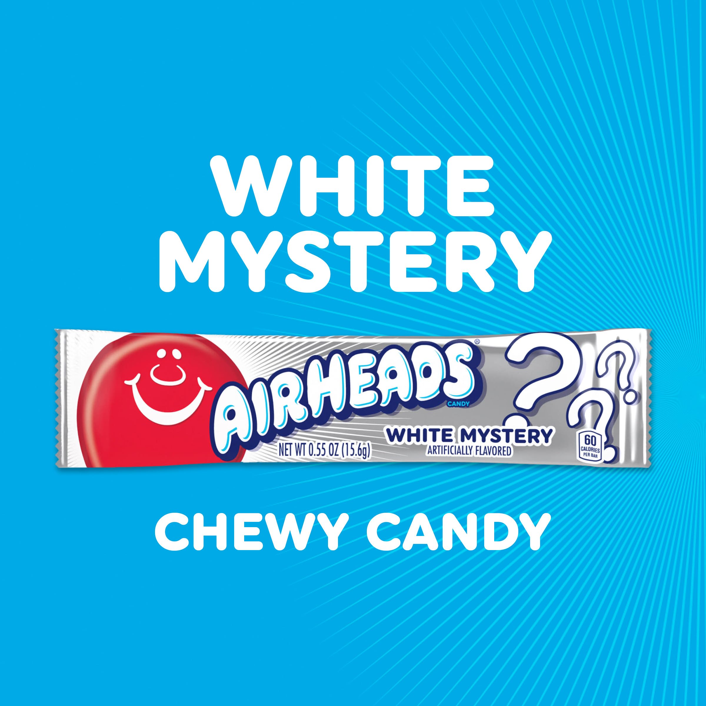 Airheads White Mystery unwrapped full-size bar displaying chewy fruit taffy texture