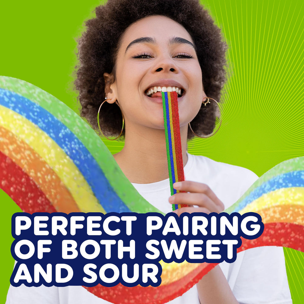 Airheads belt being stretched showing playful chew and texture benefit