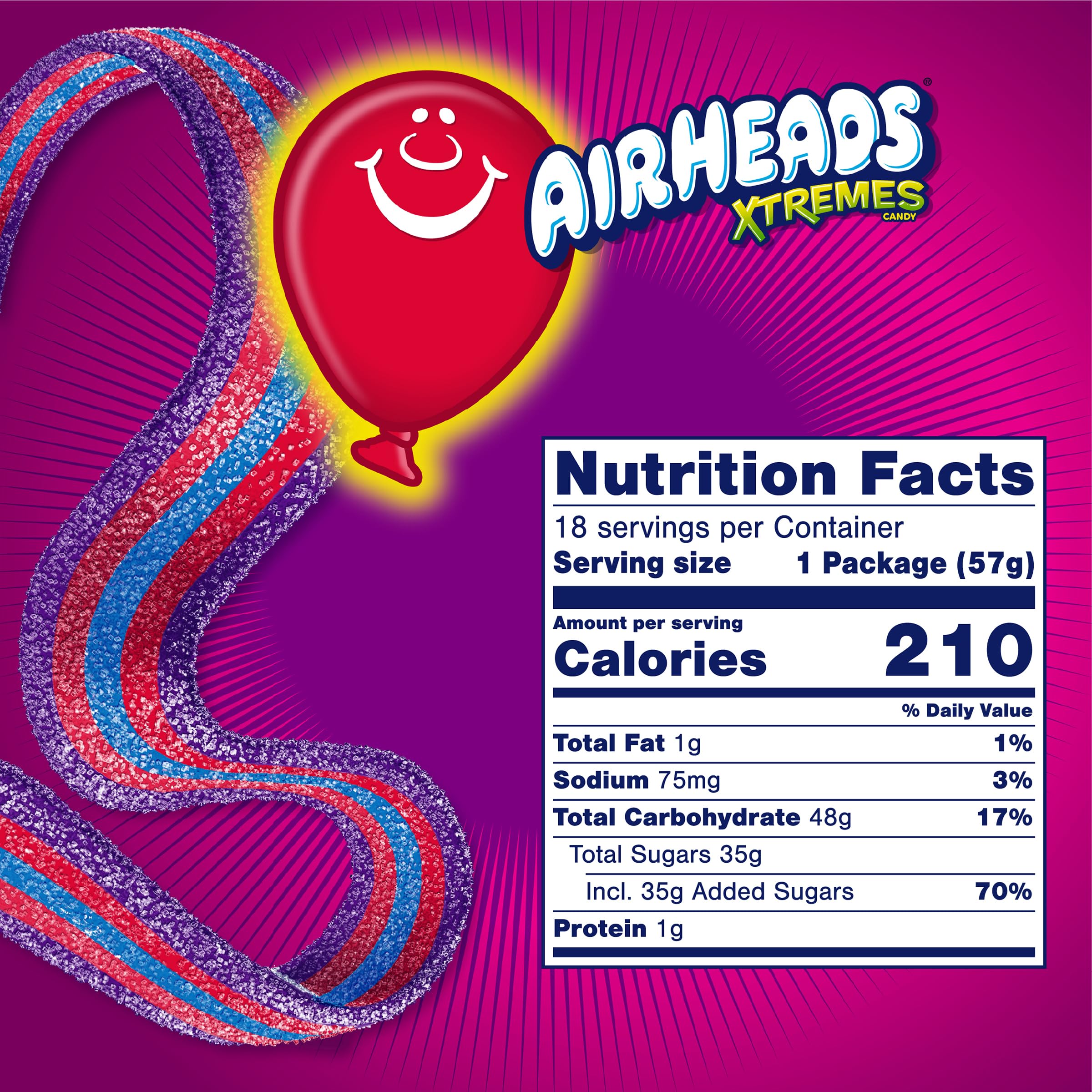 Airheads label and nutrition panel showing ingredients and allergen info