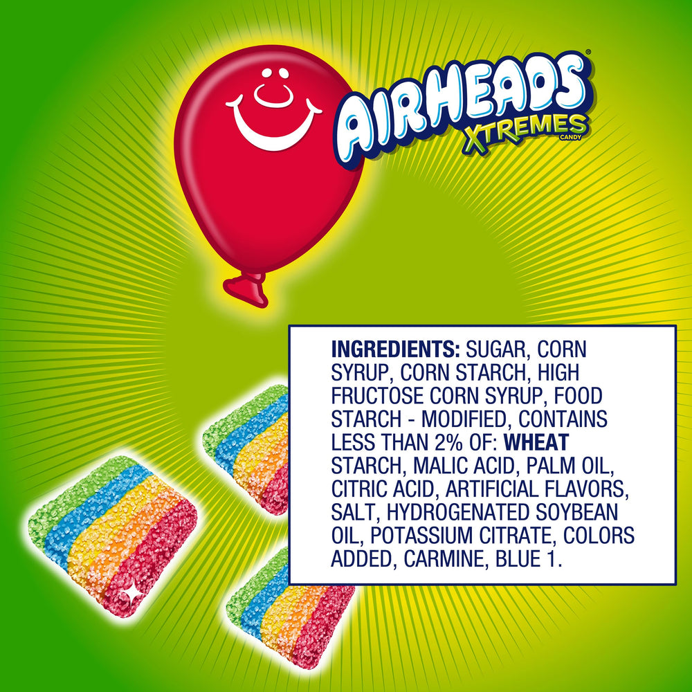 Airheads Xtremes nutrition label close-up highlighting product information
