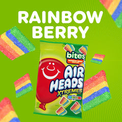 Airheads open bag with Rainbow Berry bites spilling out, handy for sharing