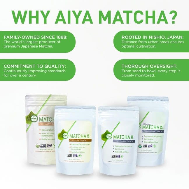 AIYA matcha latte lifestyle serving in cup, highlighting vibrant color and enjoyable taste benefit
