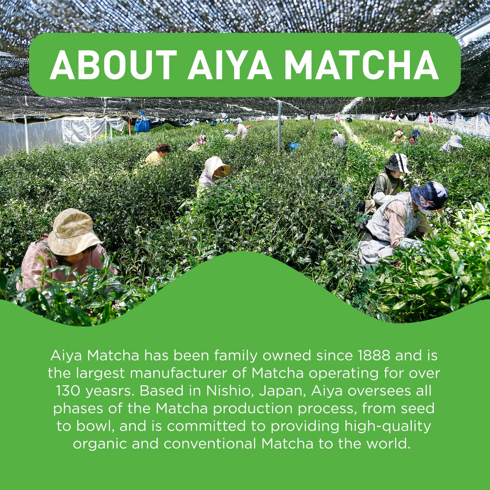 AIYA matcha 30g tin next to common objects showing compact size