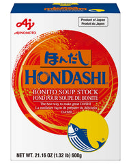 Ajinomoto Hondashi front jar showing label and portion size, convenient pantry seasoning