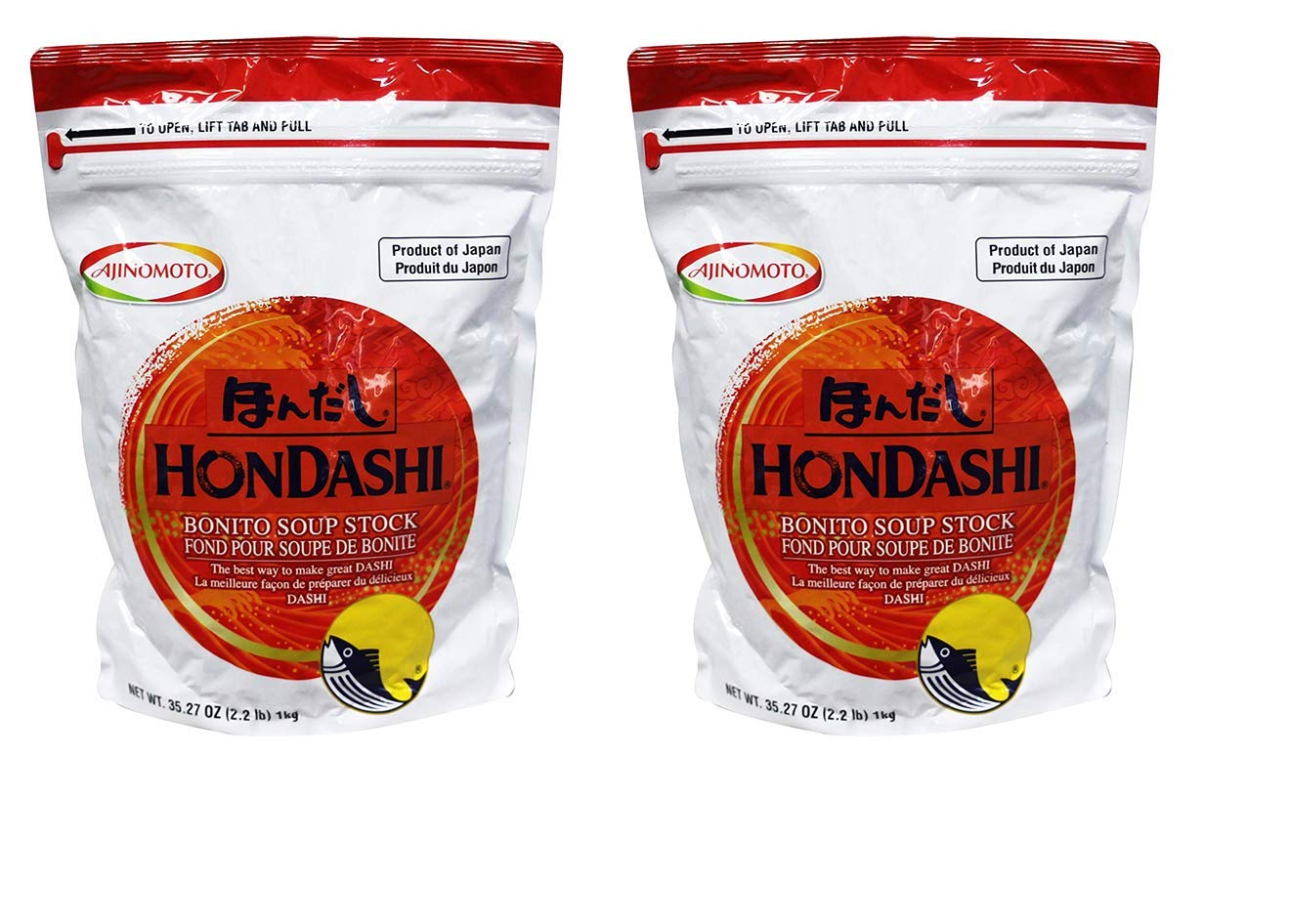 Ajinomoto Hondashi front packaging showing resealable bag and product benefits