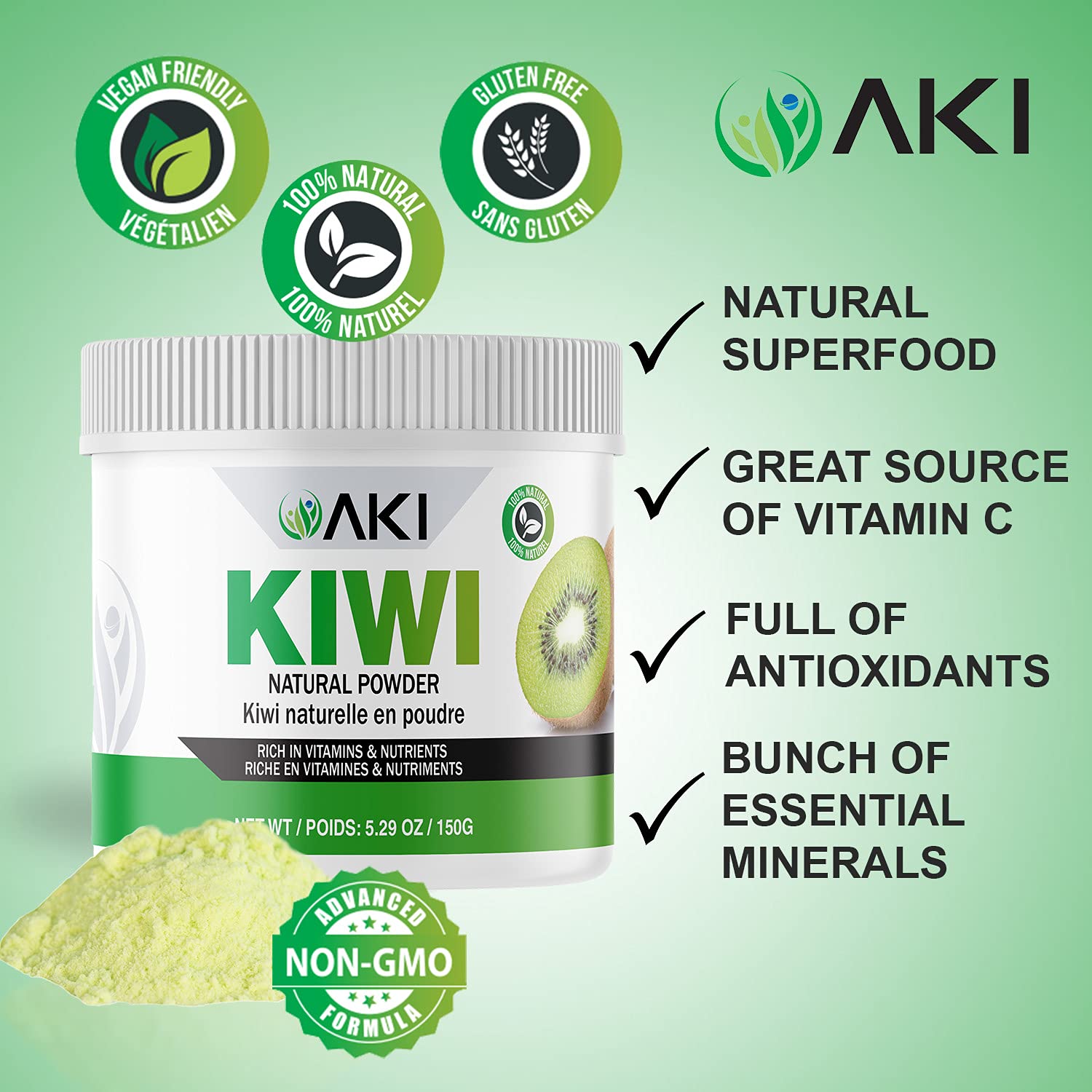 AKI ORGANIC powder being poured into a bowl showing portion control