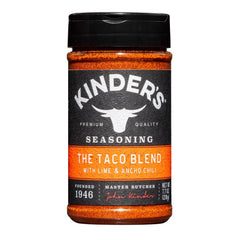 Al Amin Foods Kinder's taco blend front jar showcasing label and size, adds consistent flavor