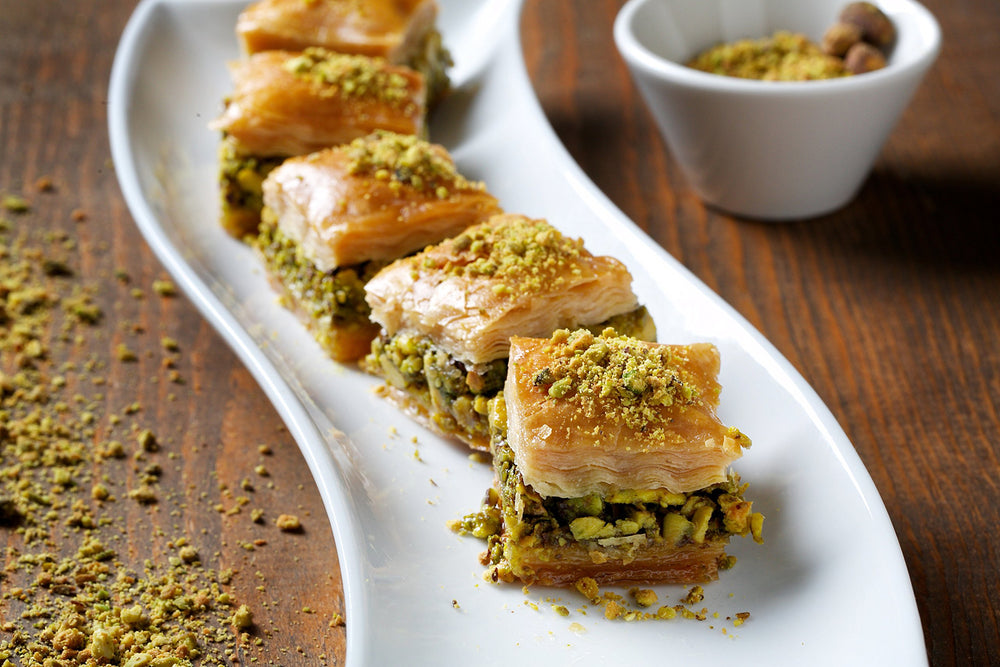 Al Bohsali ingredients spread with nuts and phyllo emphasizing premium quality