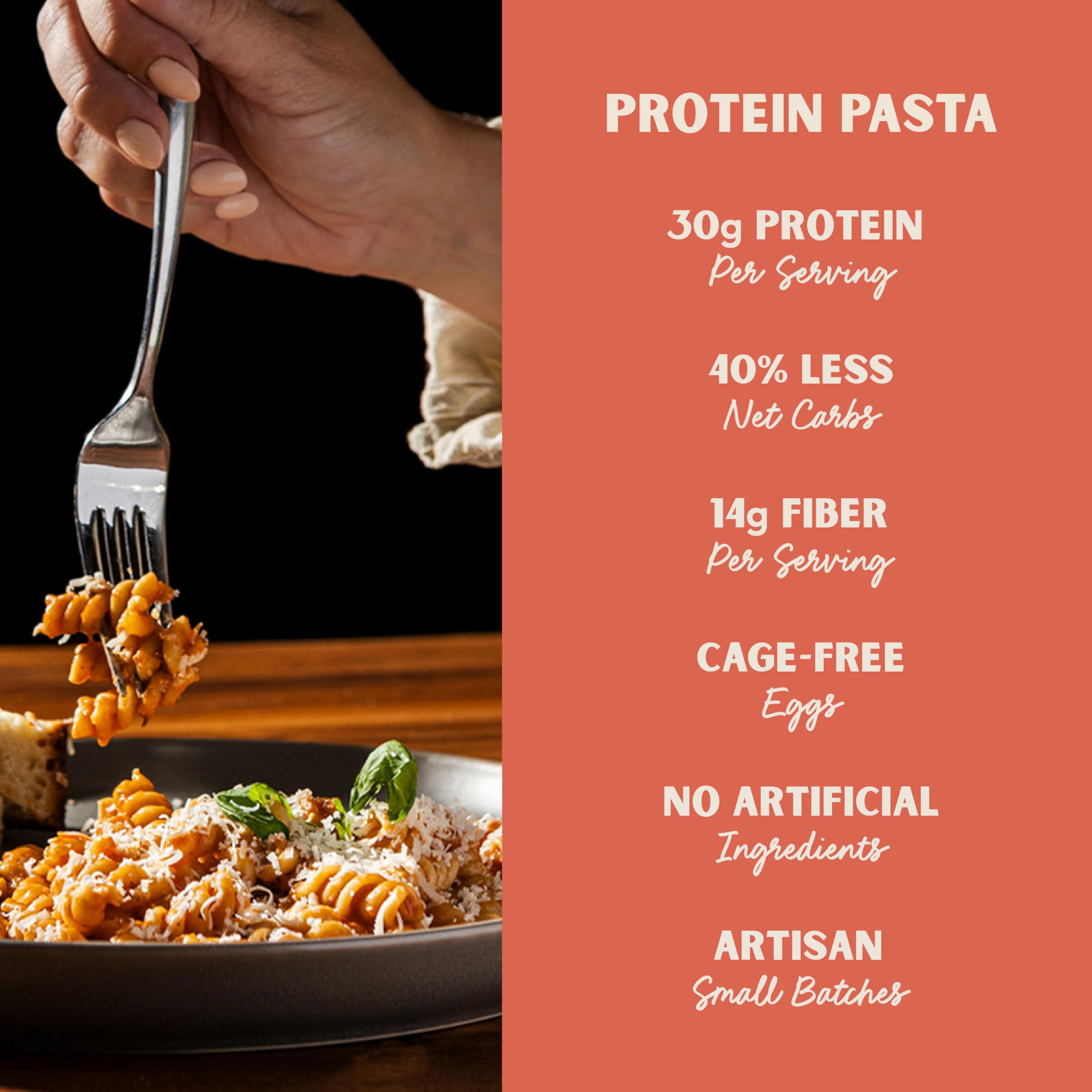 AL DENTE nutrition label view showing protein and lower-carb info