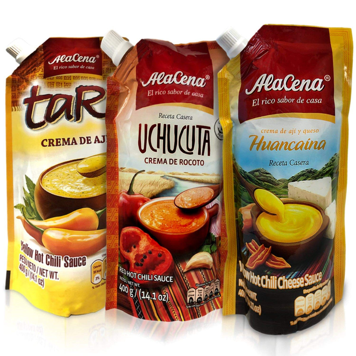 ALACENA Huancaína front packaging showing creamy sauce and family-size benefit