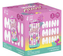Hand holding Alani Cotton Candy mini can, showing portable size and convenience