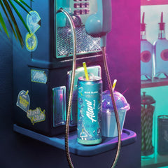 Alani Nu can close-up texture highlighting sleek finish and easy-grip can design benefit