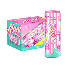 Alani Nu front can shot showing cotton candy flavor and zero sugar benefit