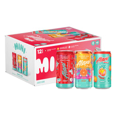 Alani Nu front packshot showing three-flavor variety and compact convenience