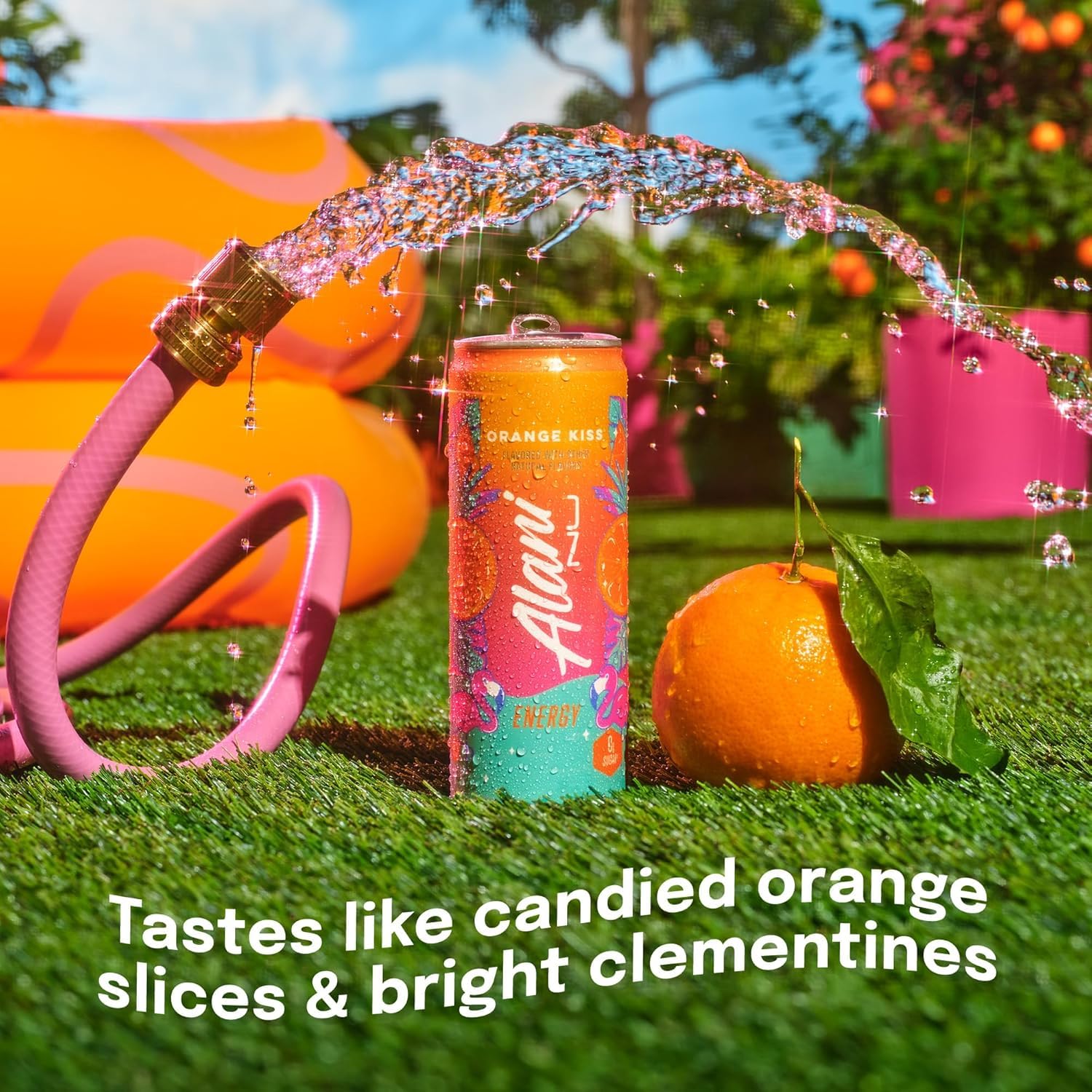Hand holding Alani Nu can for size comparison and portable on‑the‑go convenience