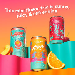 Alani Nu three cans lined up highlighting variety and portable energizing boost