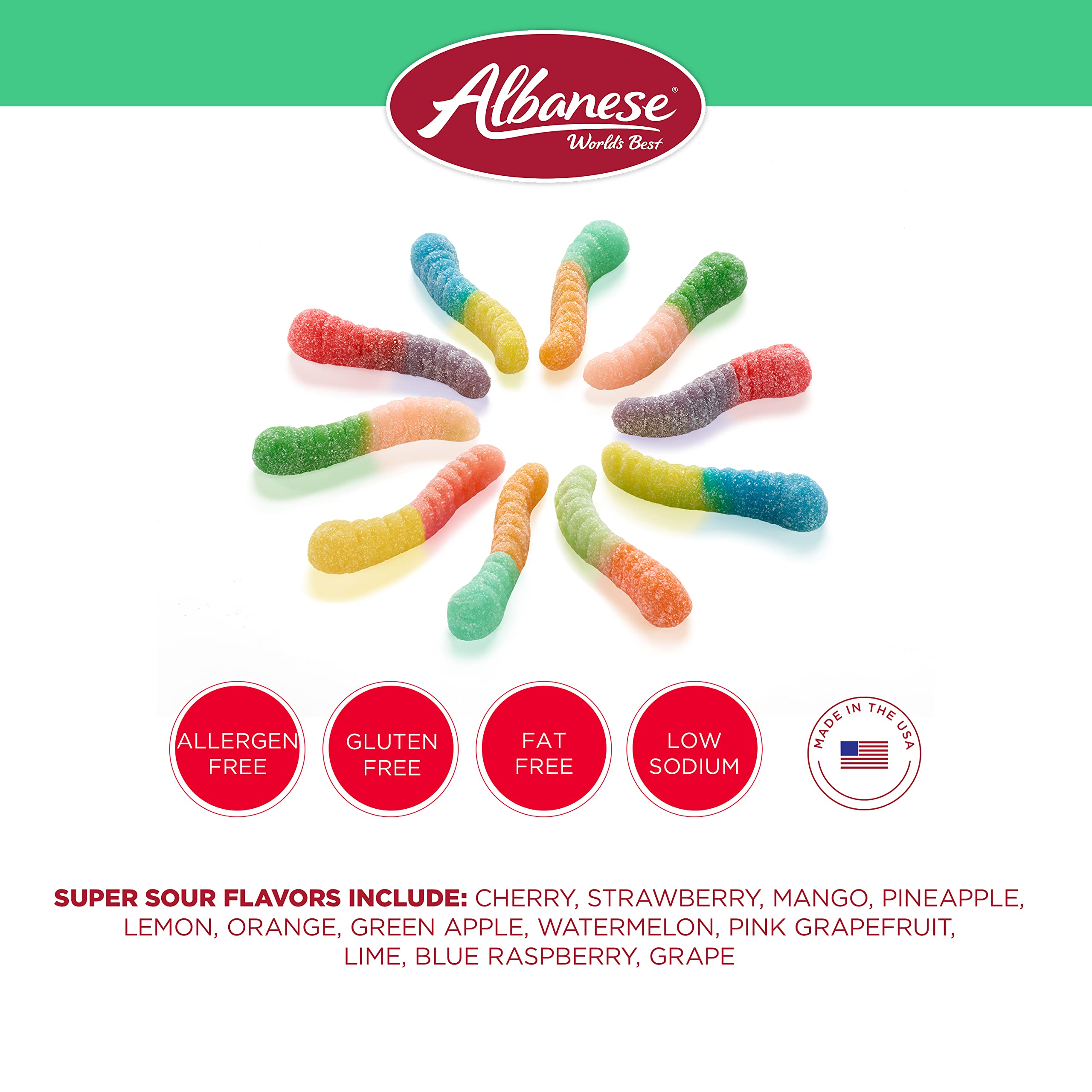 Albanese close-up of sour coating and soft chew delivering tart flavor