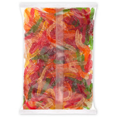 Albanese close-up of worm texture and colors highlighting softer chew and vivid flavor