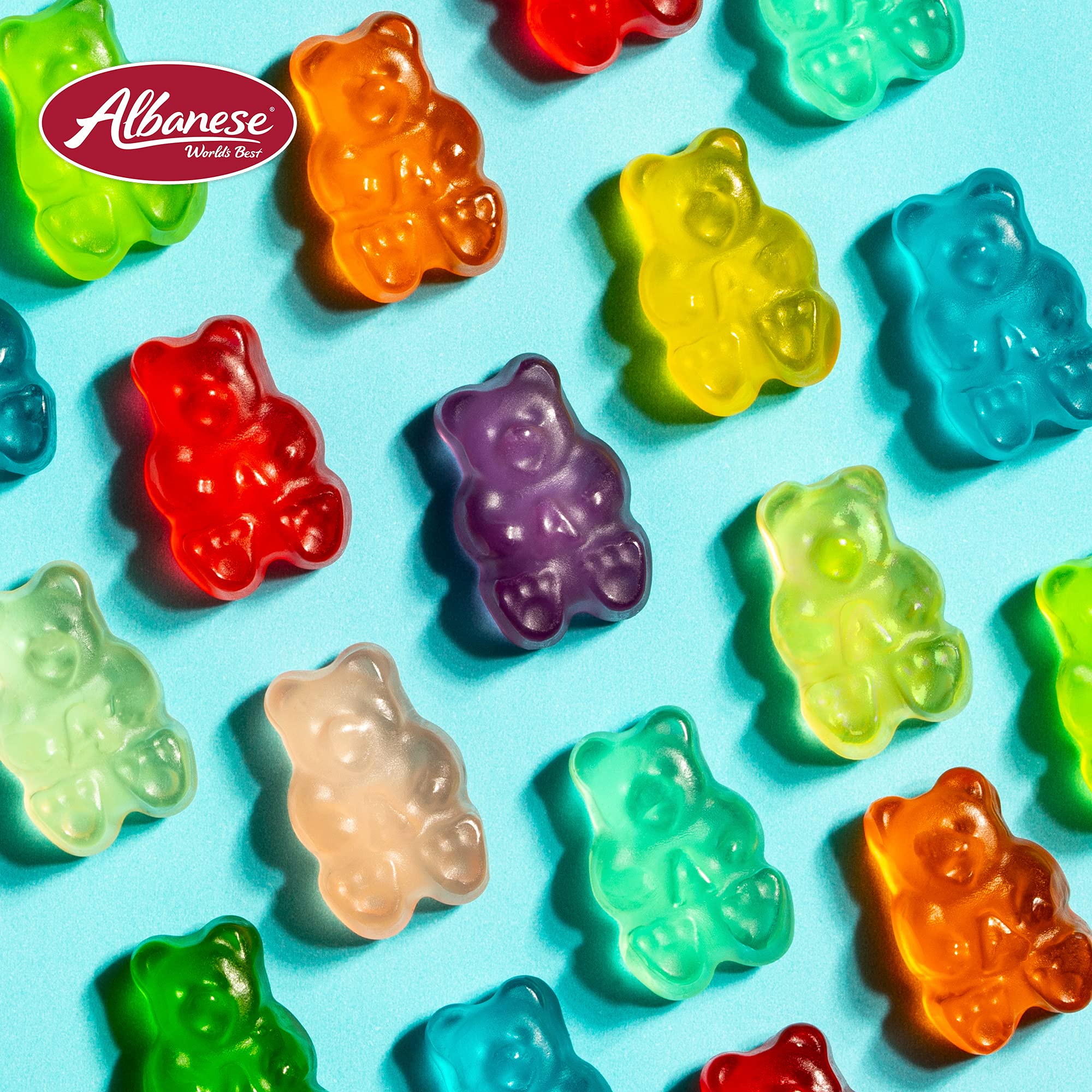 Albanese close-up of gummy bear texture and soft chew, shows tender bite