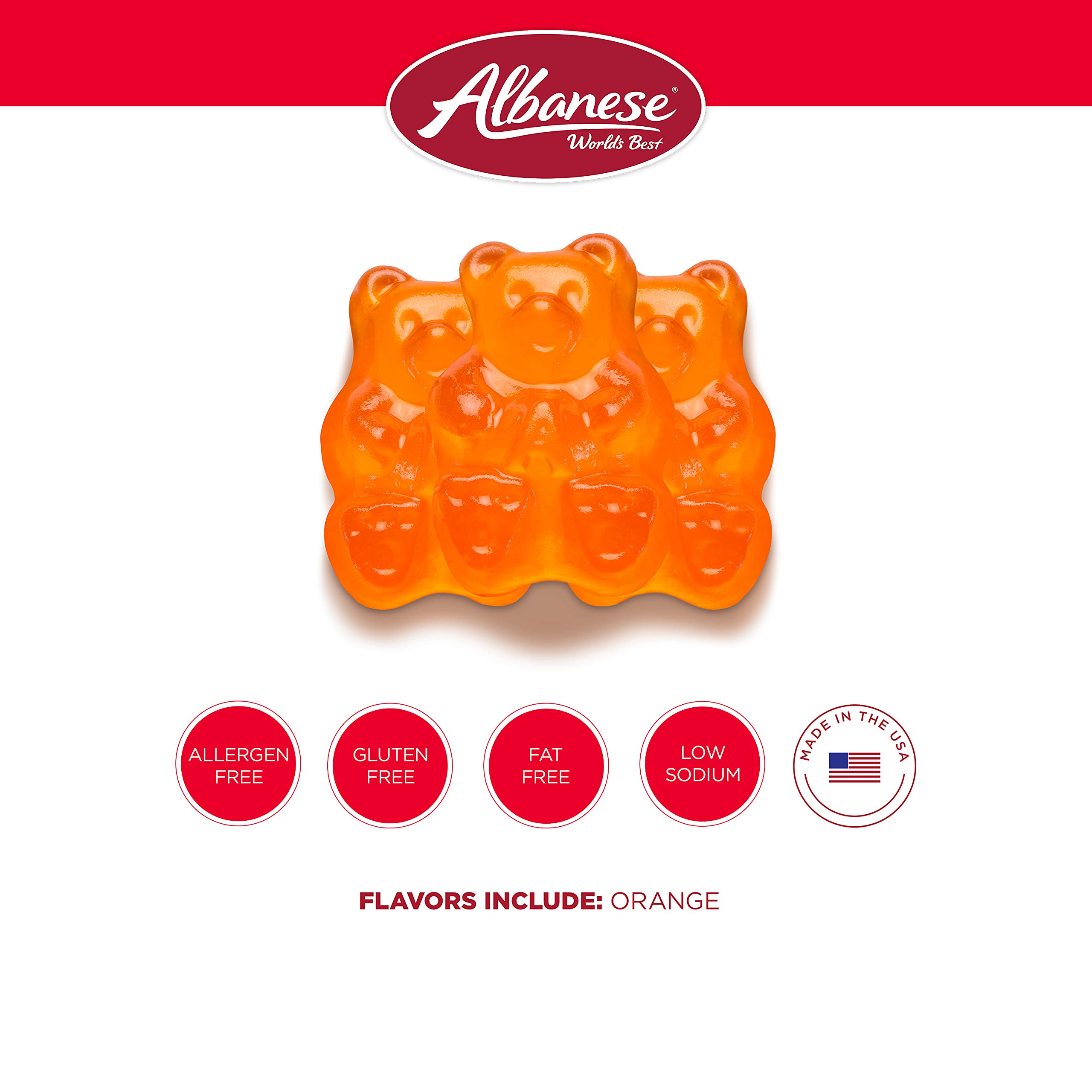 Albanese close-up of gummy texture highlighting soft chew and bright orange color