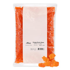 Albanese front packaging showing 5-pound orange gummi bears, clear view and brand