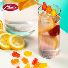 Albanese gummi bears next to a ruler to show scale and portion size benefit