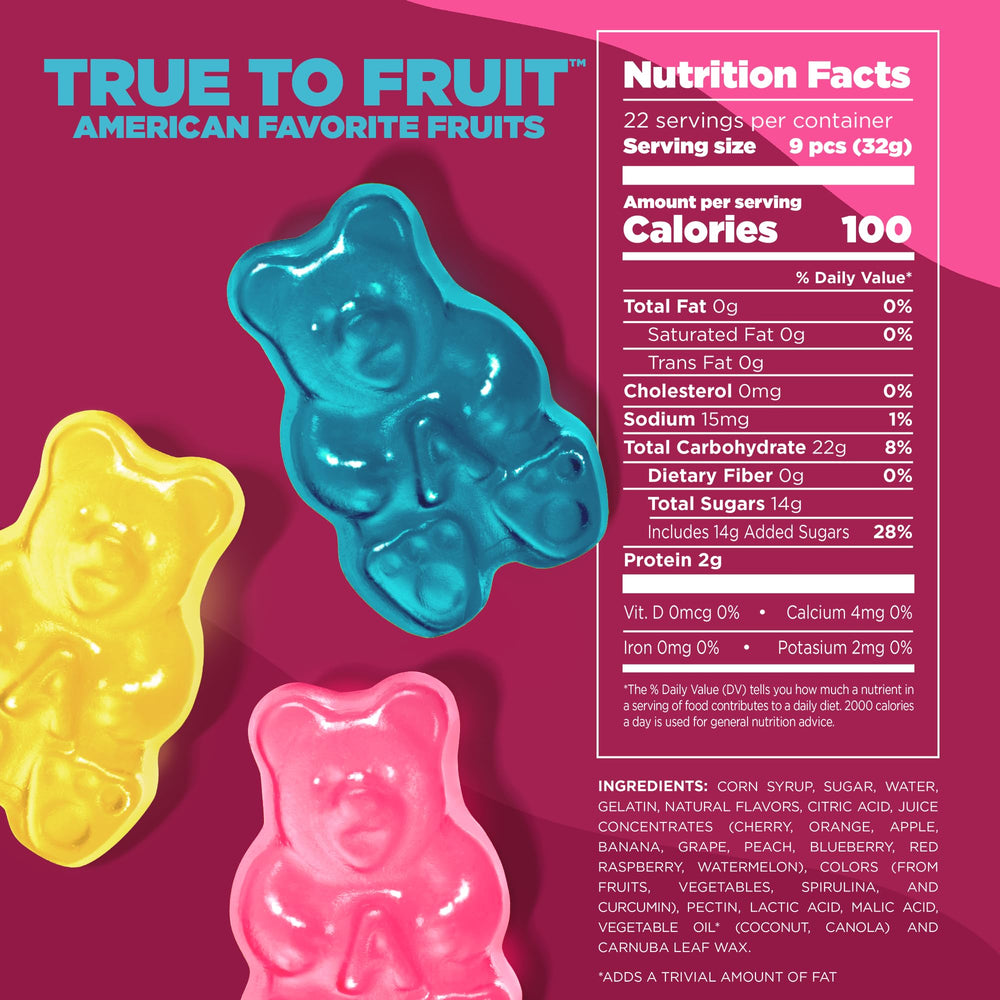 Albanese spread of ten fruit flavors illustrating variety and true fruit taste